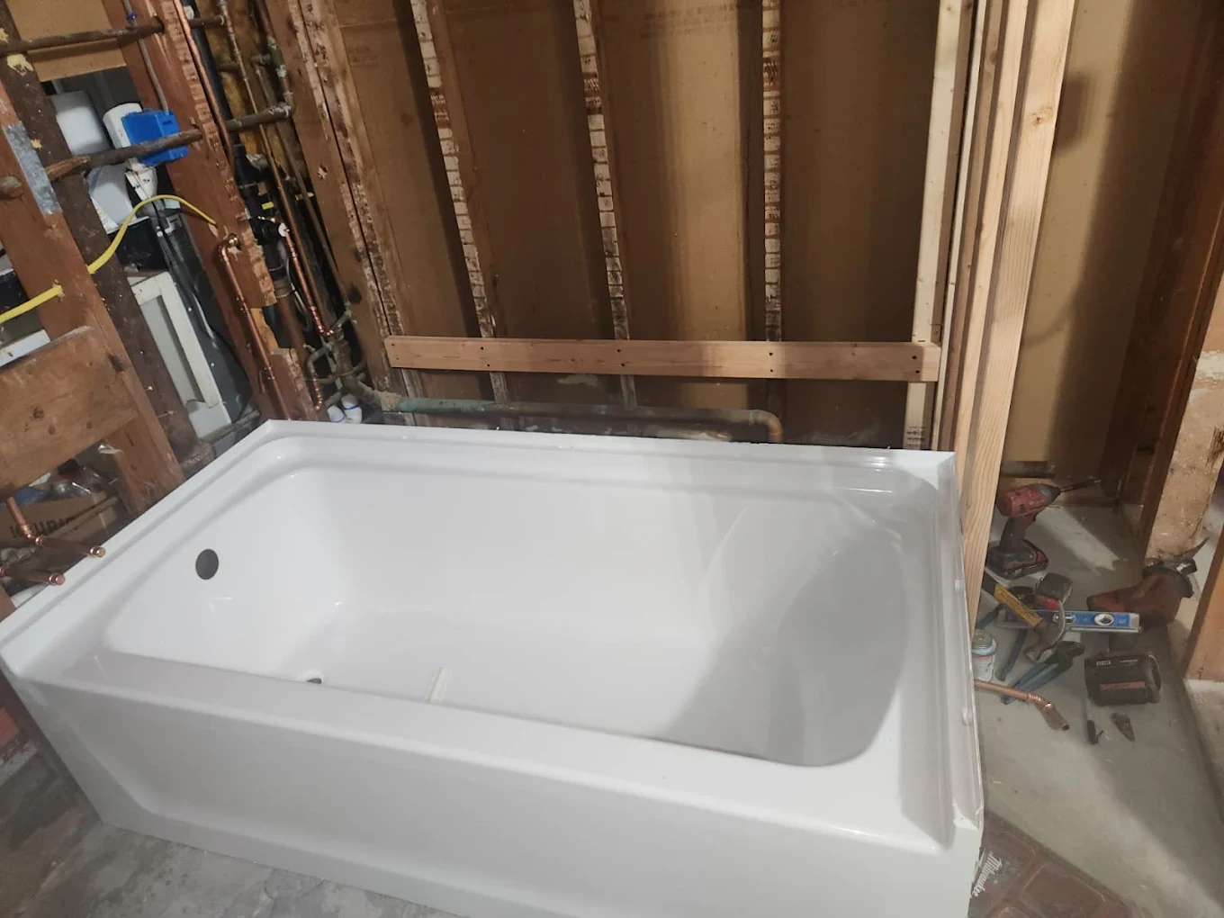New bathtub installation and rough-in